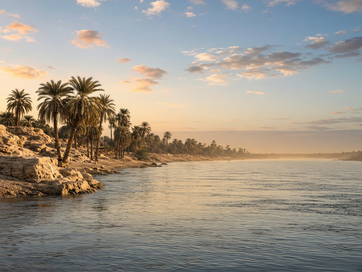 A river and palm trees, shown only as an example of a destination. Not a confirmed getaway.